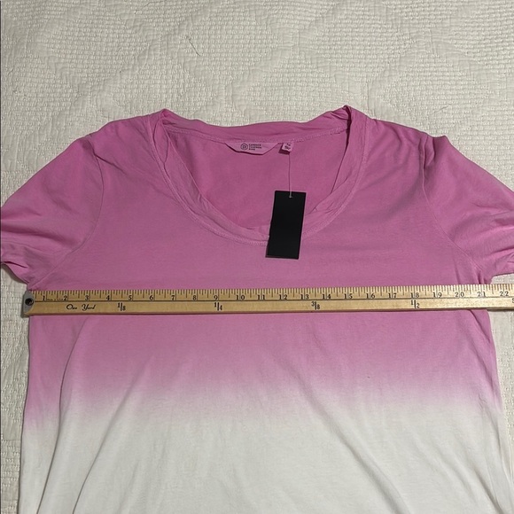 Long Sleeve Scoop Neck Loose Fit Tee Pink/White Ombré  Medium - Picture 6 of 12